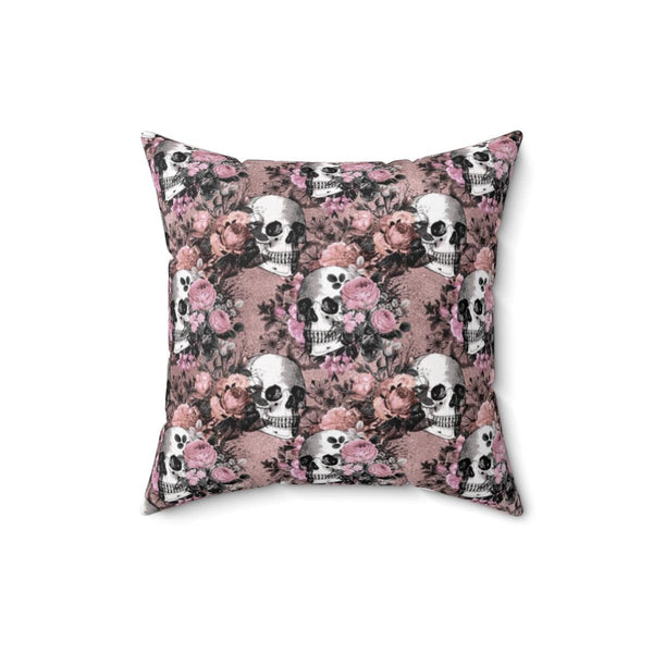 Skull with Roses Vintage Goth Glam Blush & Pink Valentine/Halloween Pillow | lovevisionkarma.com