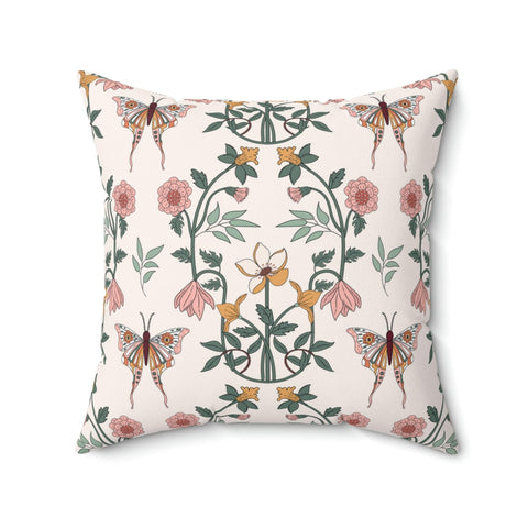 Boho Chic Florals and Moth Cottagecore Multicolor Throw Pillow