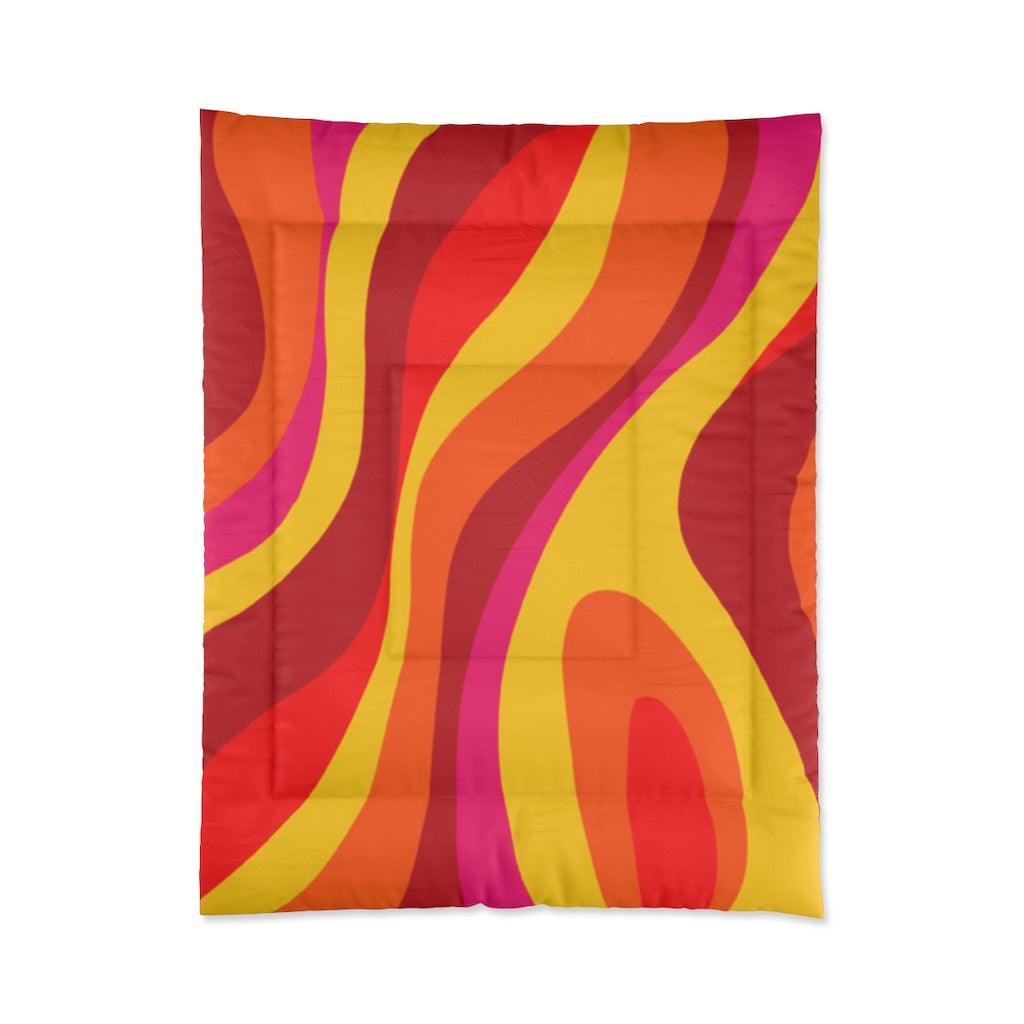 Groovy 60's Hippie Retro Swirl Orange, Yellow and Red MCM Comforter | lovevisionkarma.com