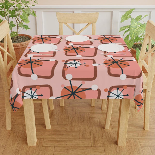Atomic Burst Mid Century Pink Tablecloth | lovevisionkarma.com