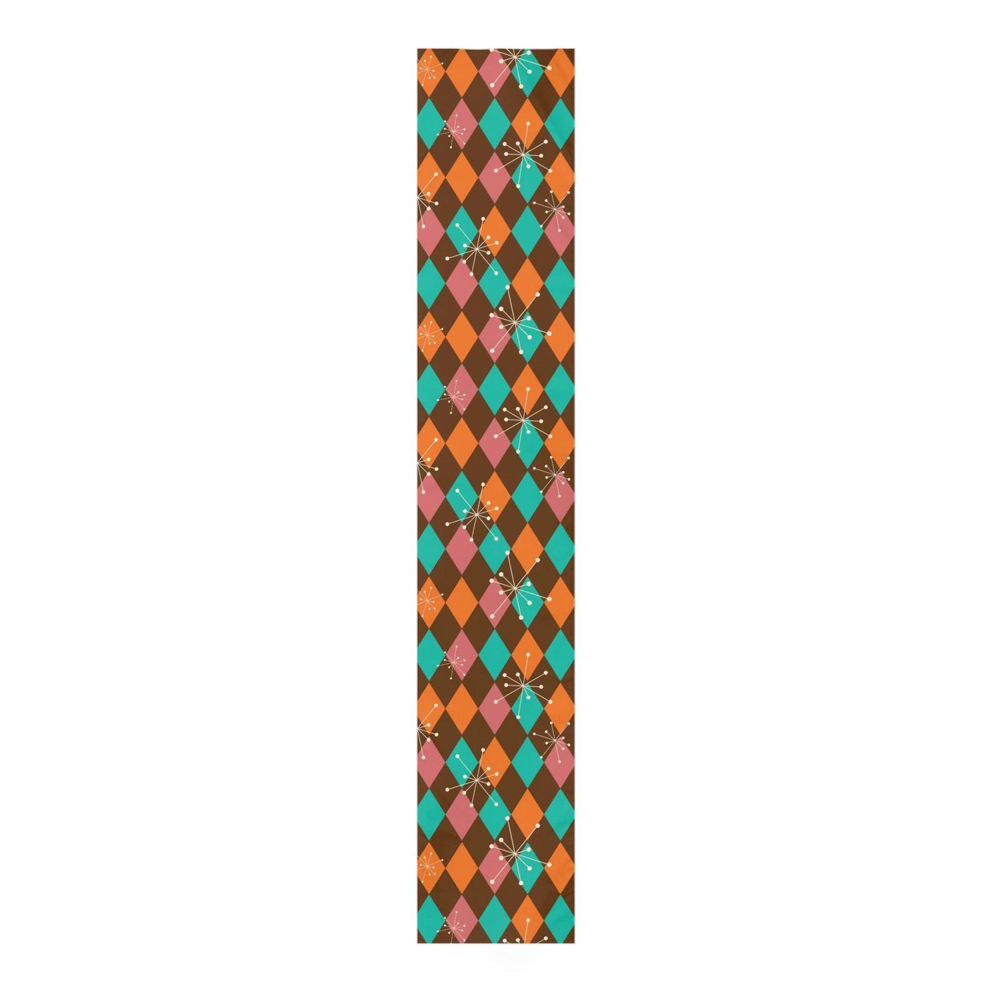 Retro Atomic Starburst Diamonds Mid Century Pink, Orange, Brown Table Runner | lovevisionkarma.com