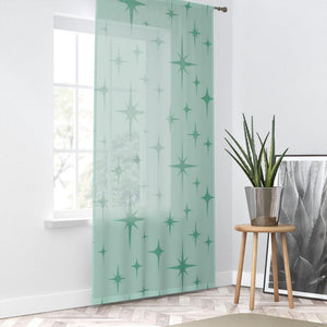 Retro Mid Century Starburst Mint Green Sheer Window Curtain | lovevisionkarma.com
