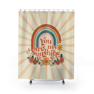 Groovy Retro "You are My Sunshine" Rainbow & Floral Boho MCM Shower Curtain | lovevisionkarma.com