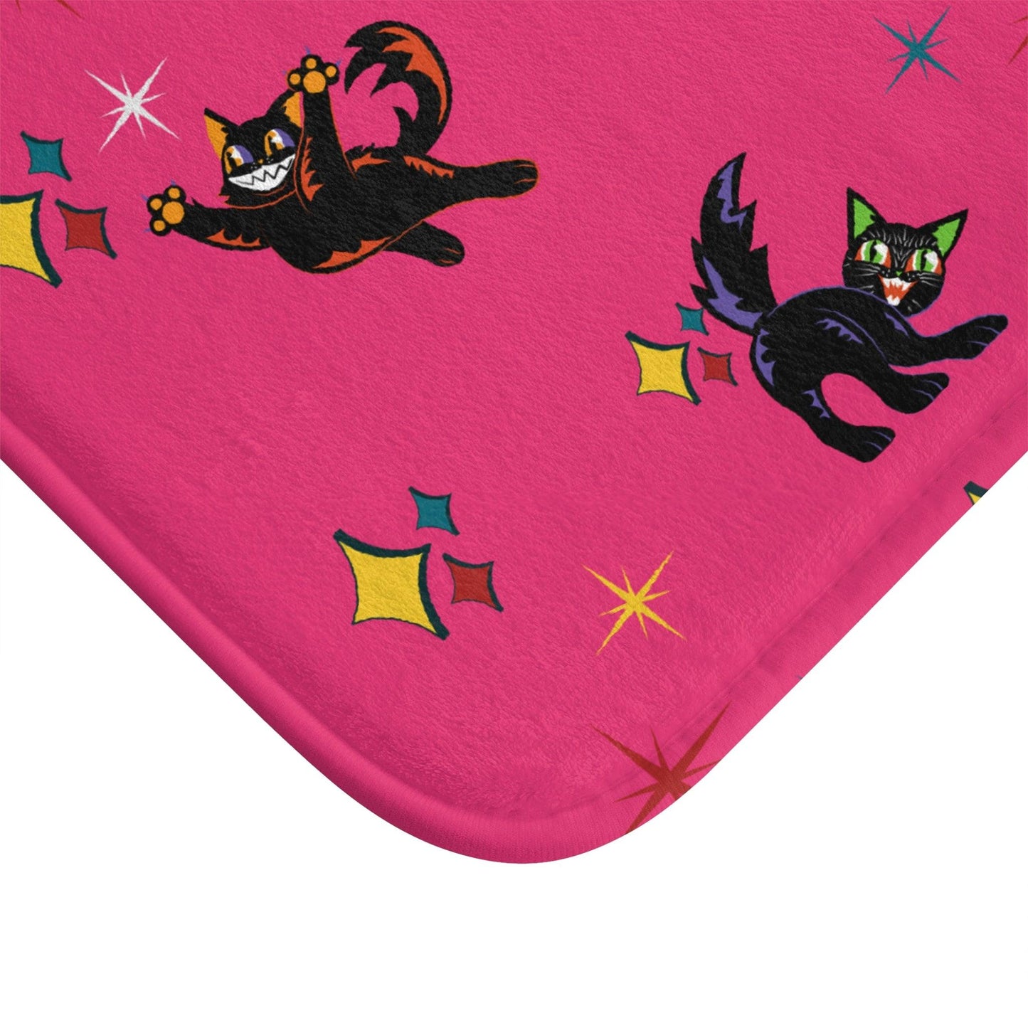 Retro Atomic Kitsch Cats Mid Century Mod Pink Bath Mat | lovevisionkarma.com