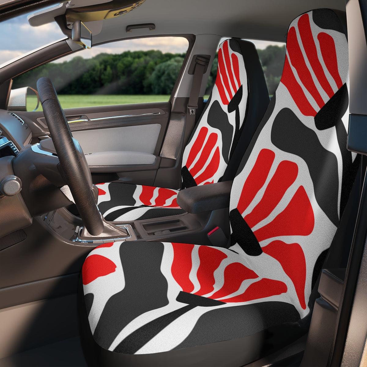 Retro Groovy Abstract Flowers Red, Black and White MCM Car Seat Covers | lovevisionkarma.com