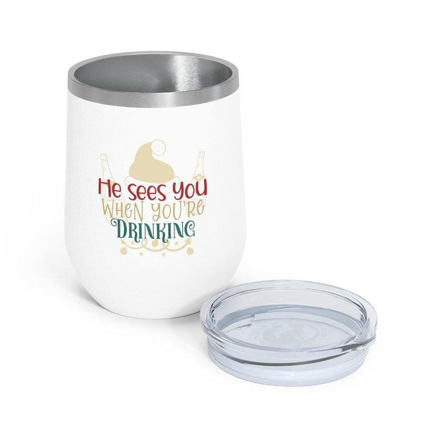 Funny Christmas Insulated Wine Tumbler 12oz "He Sees You When..." | lovevisionkarma.com