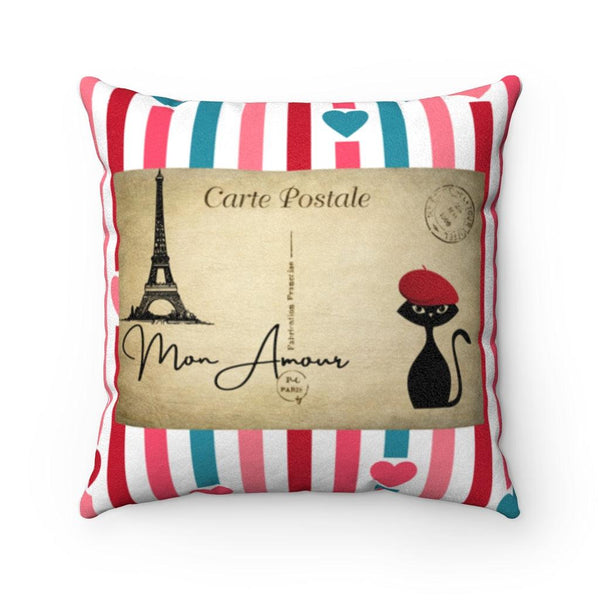Atomic Cat Postcard from Paris Amour Multicolor MCM Valentine Pillow | lovevisionkarma.com