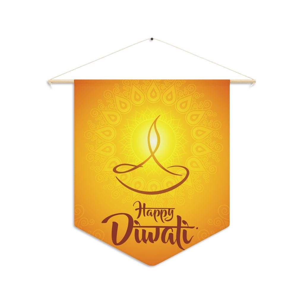 Happy Diwali, Diya Holiday Decor Yellow Wall Pennant | lovevisionkarma.com