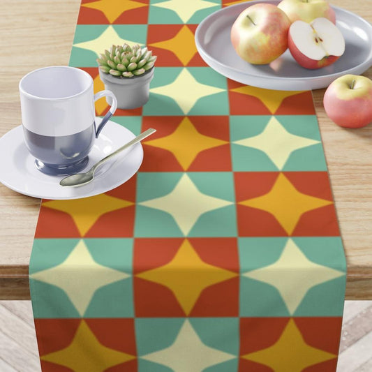 Mid Century Modern Table Runner, Retro Stars Multicolor MCM Table Linens | lovevisionkarma.com