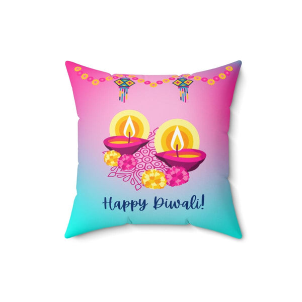 Happy Diwali, Diya, Garland and Flower Ombre Pillow, Diwali Home Decor | lovevisionkarma.com