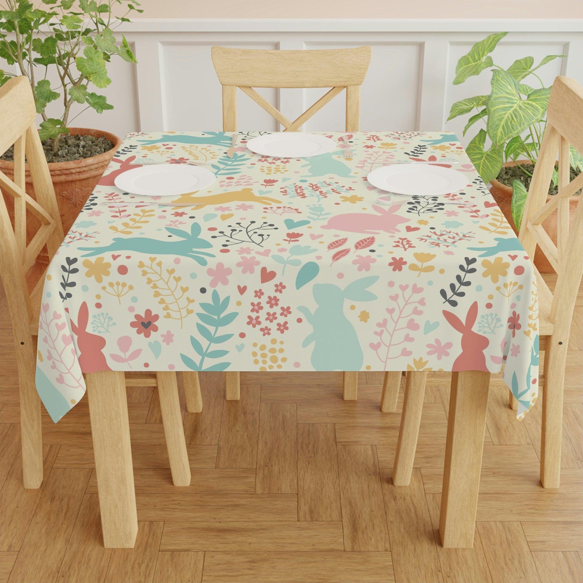 Easter Retro Bunnies Cottagecore Multicolor MCM Tablecloth | lovevisionkarma.com