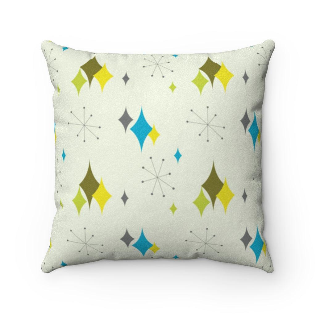 Retro 1950's Vintage Sunburst Diamond Mid Century Mod Blue & Green Pillow | lovevisionkarma.com