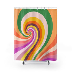 Groovy 60s Candy Swirl Colorful MCM Shower Curtain | lovevisionkarma.com