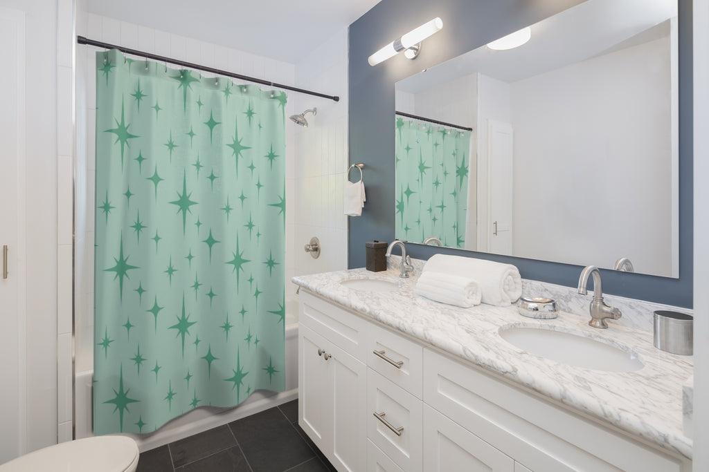 Retro MCM Starburst Mint Green Shower Curtain | lovevisionkarma.com