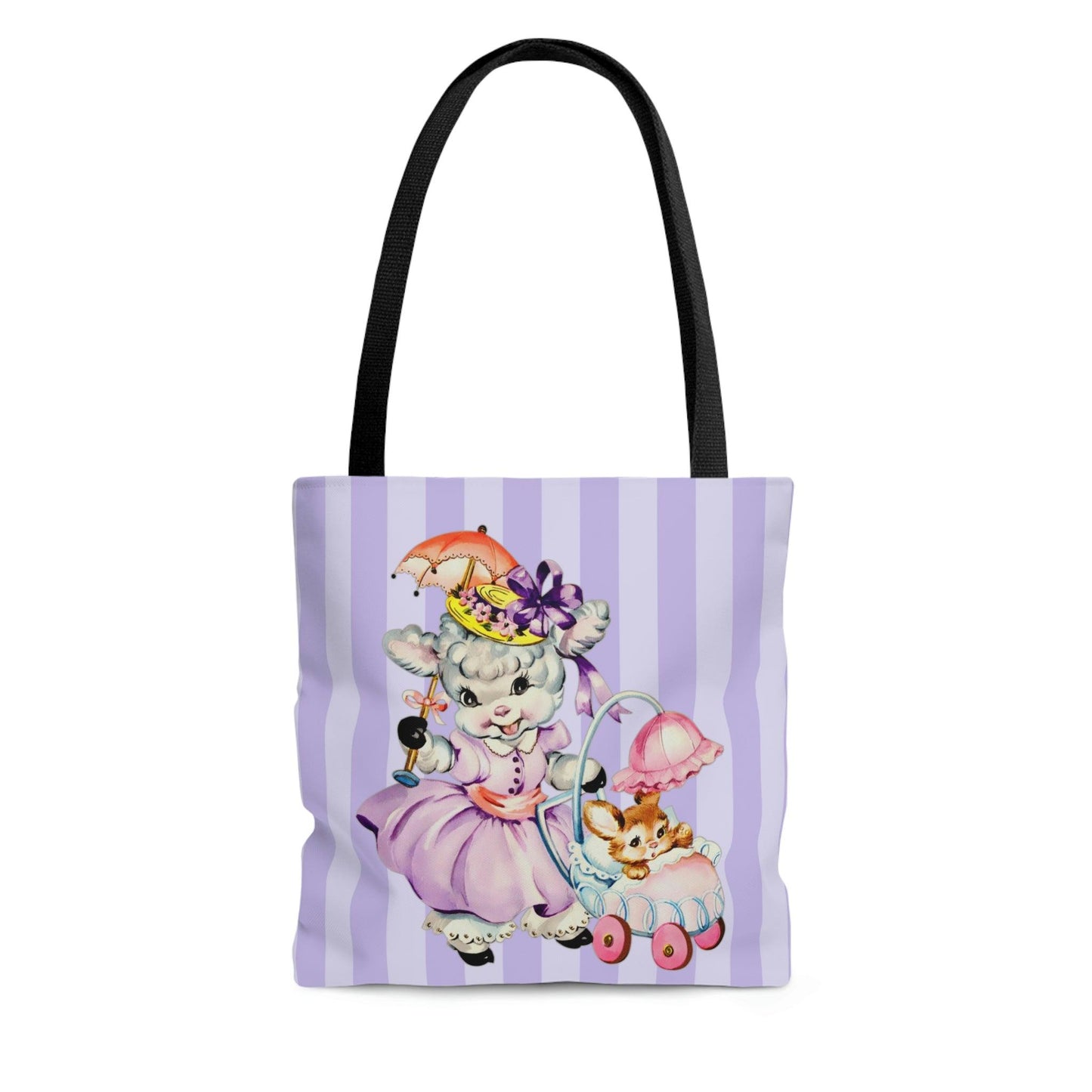 Vintage Kitsch Easter Lamb and Bunny Purple MCM Tote Bag | lovevisionkarma.com