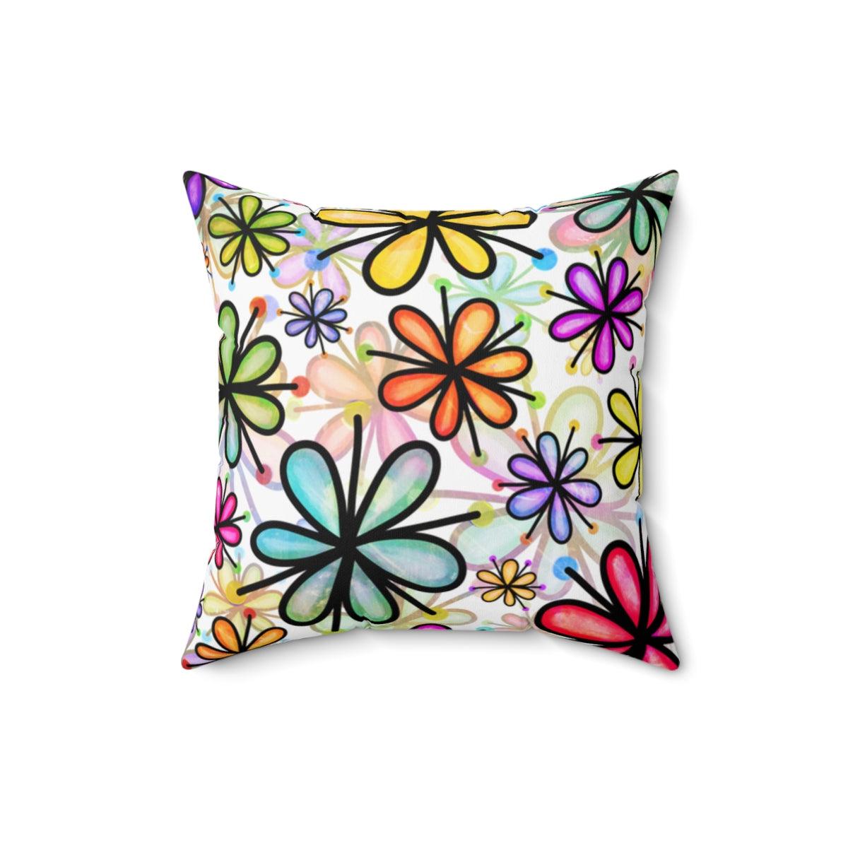 Groovy Flower Doodles Colorful Watercolor Style Pillow | lovevisionkarma.com