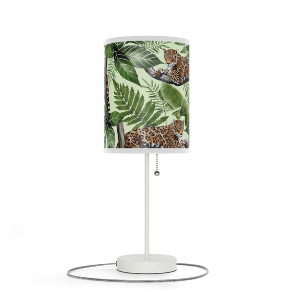 Retro Jungle Cat Jaguar & Tropical Leaves Boho MCM Tabletop Lamp | lovevisionkarma.com