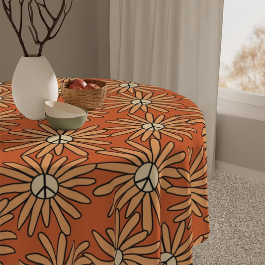 Boho Peace Groovy Flowers Retro Orange Tablecloth | lovevisionkarma.com