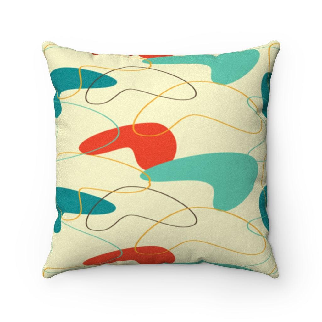 Retro 1950's Atomic Boomerang Mid Century Blue & Orange Pillow | lovevisionkarma.com