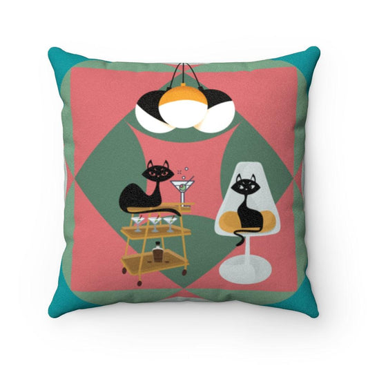 Retro Cats Cocktail Lounge Multicolor MCM Pillow | lovevisionkarma.com