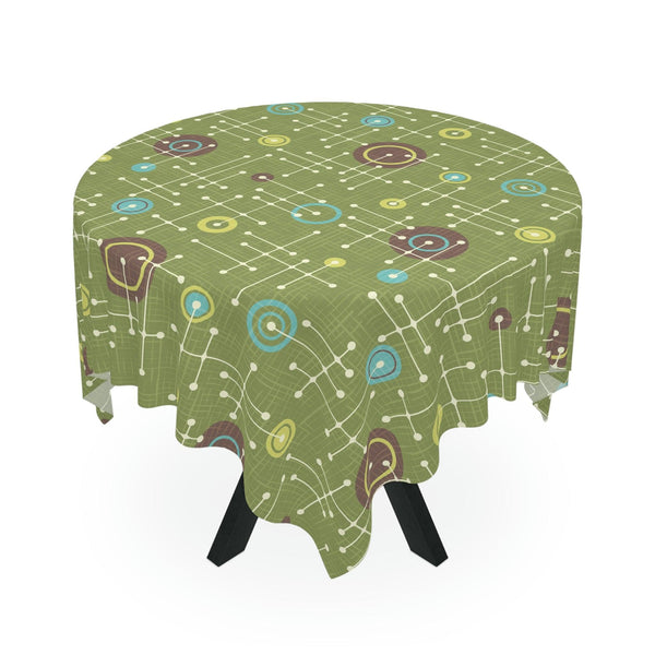 Retro 50s Eames Inspired MCM Lines Green Tablecloth | lovevisionkarma.com