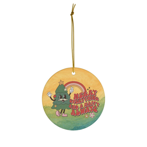 Groovy Retro Aesthetic, Colorful Cheery Hippie Christmas Ceramic Ornament | lovevisionkarma.com