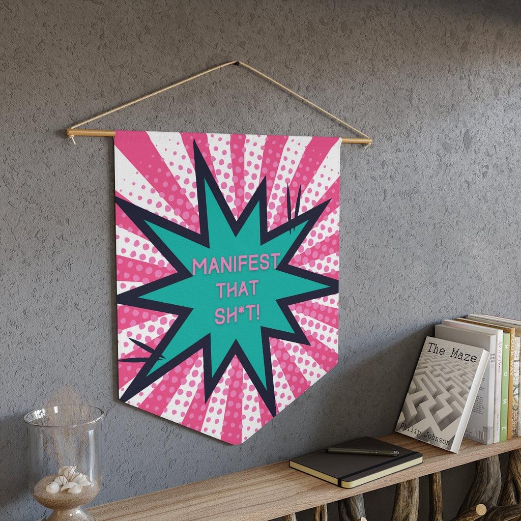 Bold Manifestation Affirmation Pink, Teal & White Wall Pennant | lovevisionkarma.com