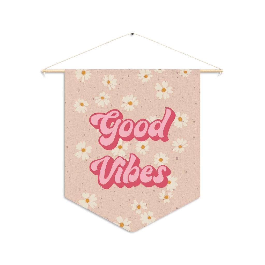 Groovy Good Vibes Daisy Pink & Peach MCM Wall Pennant | lovevisionkarma.com