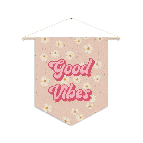 Groovy Good Vibes Daisy Pink & Peach MCM Wall Pennant | lovevisionkarma.com