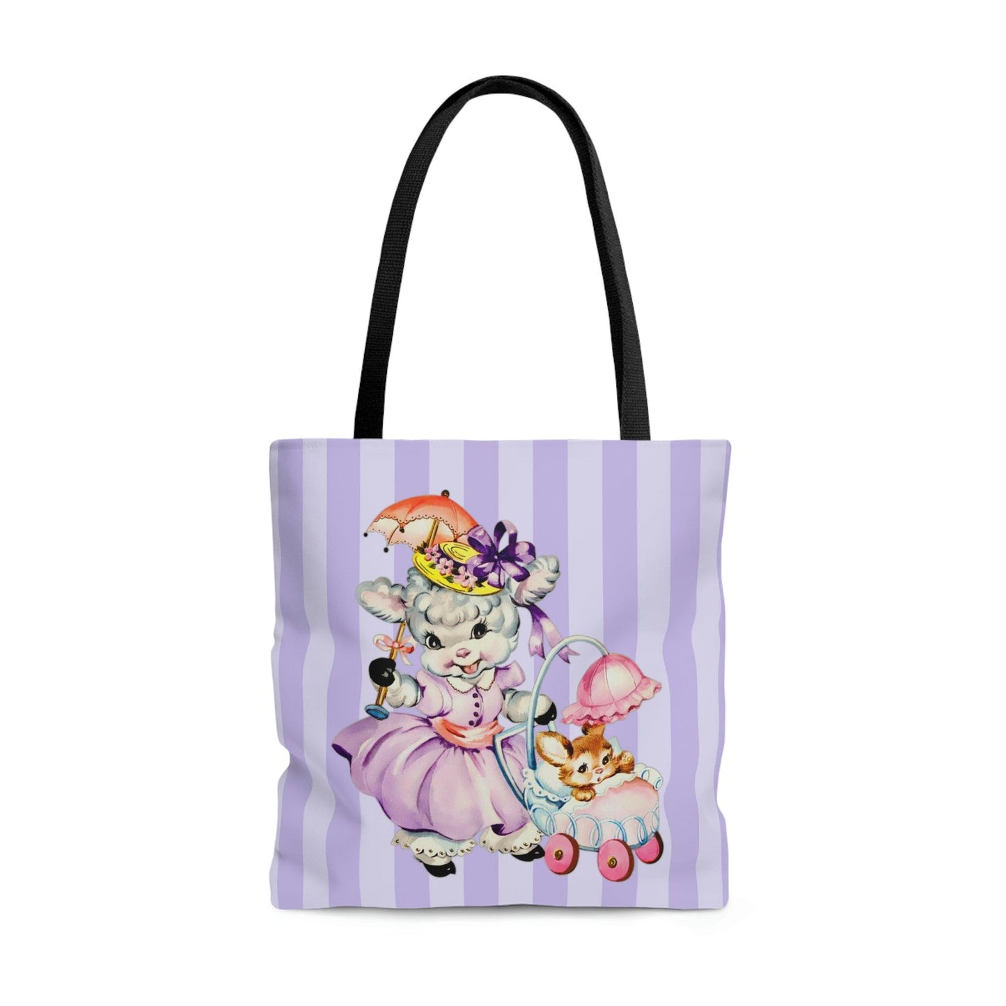 Vintage Kitsch Easter Lamb and Bunny Purple MCM Tote Bag | lovevisionkarma.com