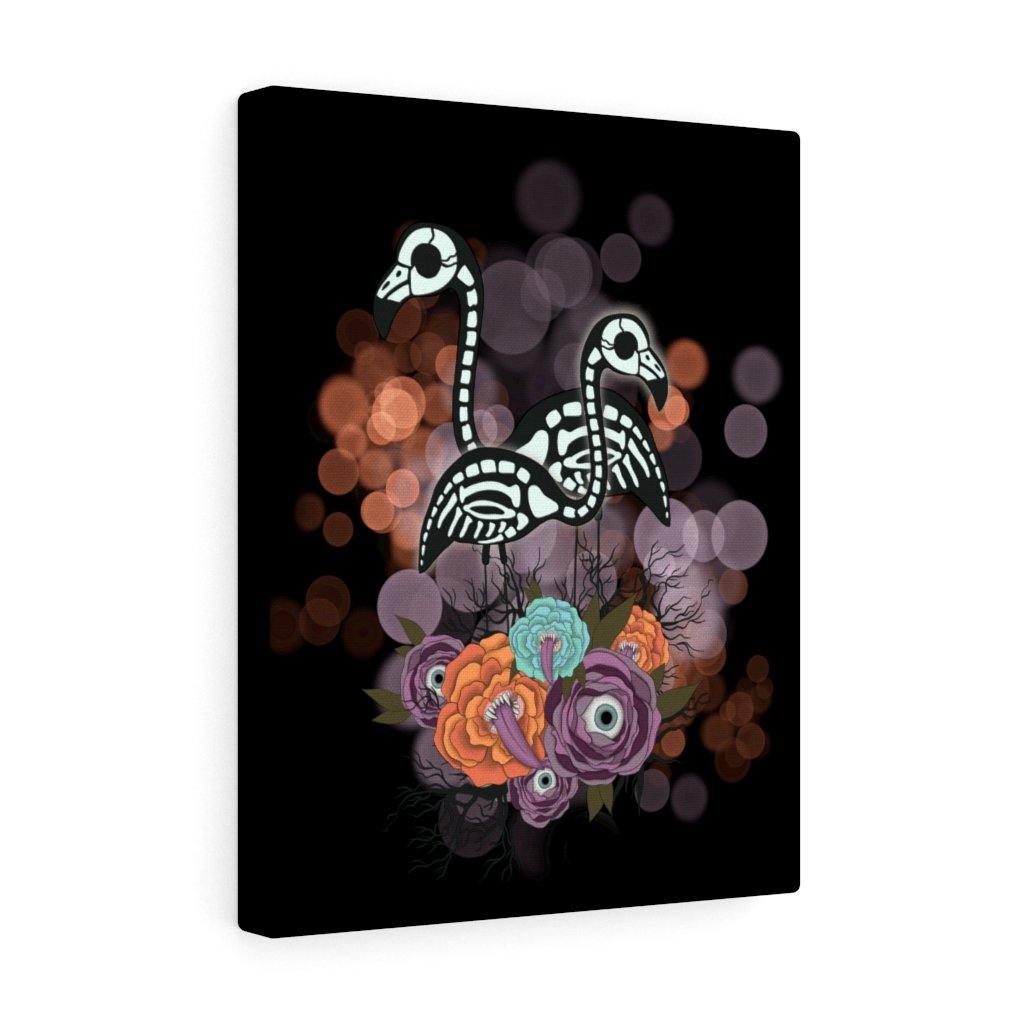 Spooky Skeleton Flamingos & Creepy-Eyed Flowers Canvas Art | Indoor Halloween Decor | lovevisionkarma.com