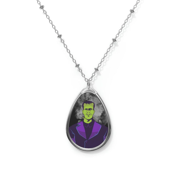 Valentine's Day Frankenstein Kitsch Monster Oval Pendant Necklace | lovevisionkarma.com