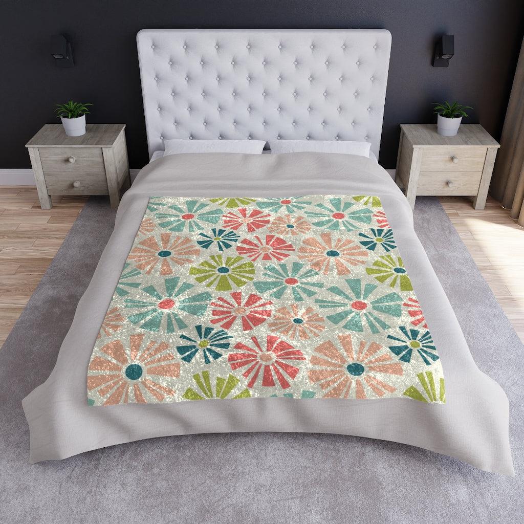 Mod Boho Flowers MCM Multicolor Crushed Velvet Blanket | lovevisionkarma.com