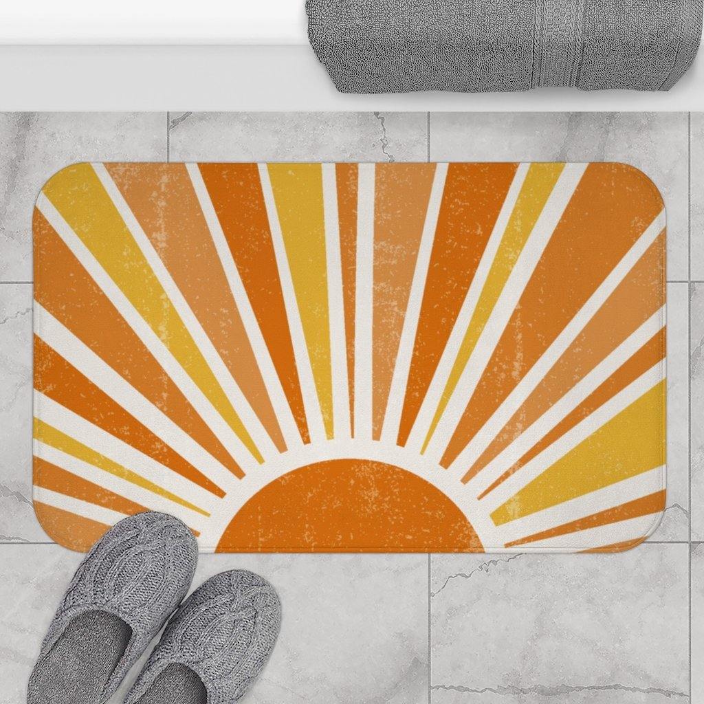 Retro 60s 70s Boho Sunrise MCM Bath Mat | lovevisionkarma.com