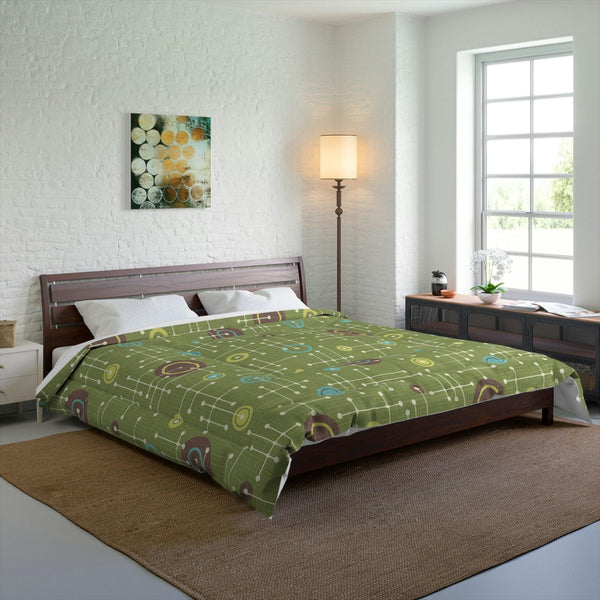 Retro 50s Eames Inspired MCM Lines Green Comforter | lovevisionkarma.com
