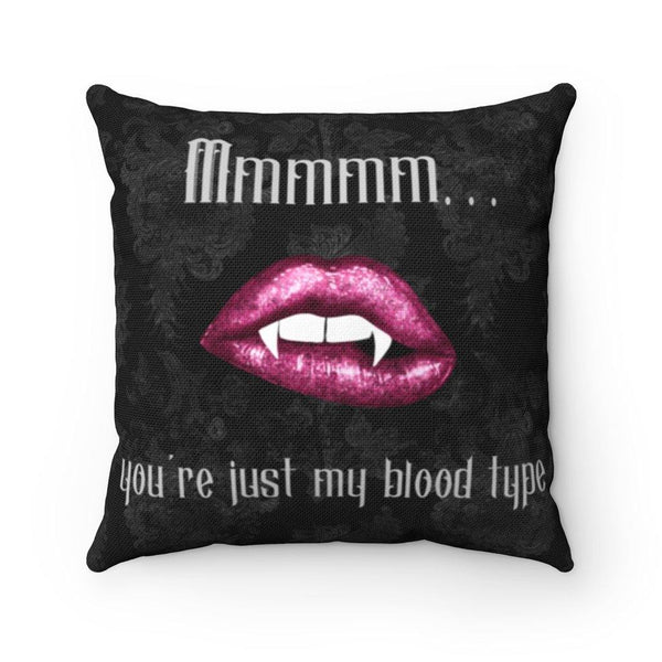 Vampire Lips Halloween Pillow "Just My Blood Type" Goth Glam Decor *Spun Poly* | lovevisionkarma.com
