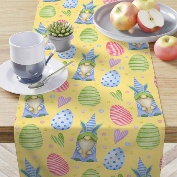 Easter Gnomes Wearing Bunny Hats Spring Colors Table Runner | lovevisionkarma.com