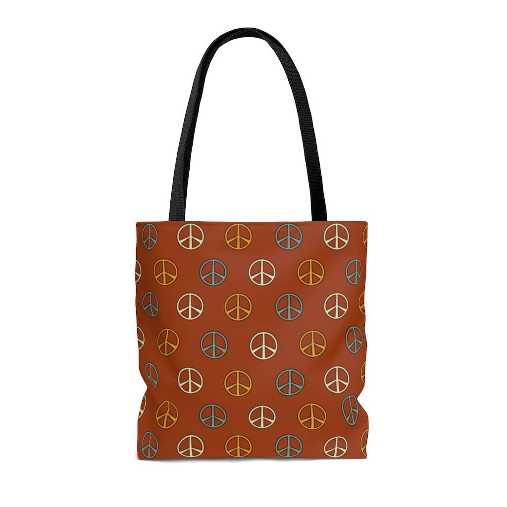 Boho Peace Sign Rust Color Hippie MCM Tote Bag 