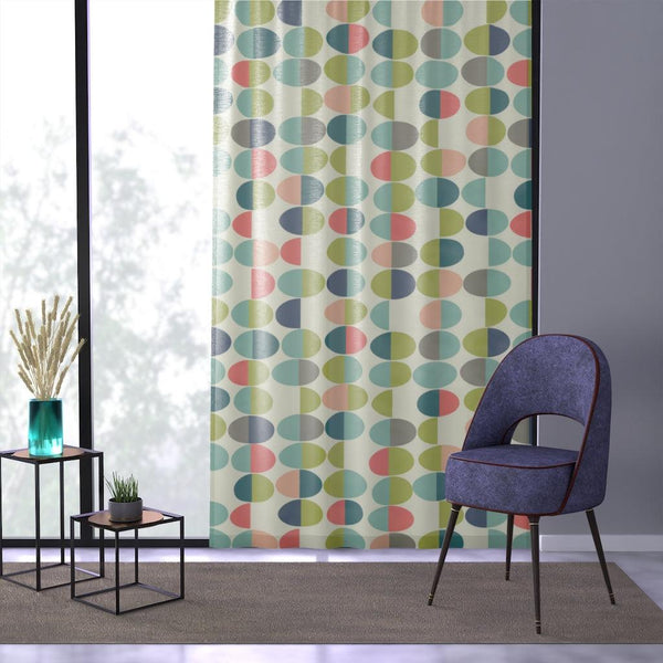 Groovy Mod Retro Ovals Green, Blue, Pink & Cream Sheer Window Curtain | lovevisionkarma.com