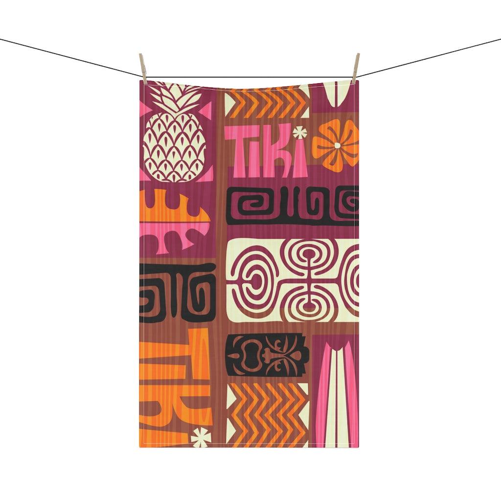 Retro Tiki Mid Century Mod Orange & Brown Kitchen Towel | lovevisionkarma.com