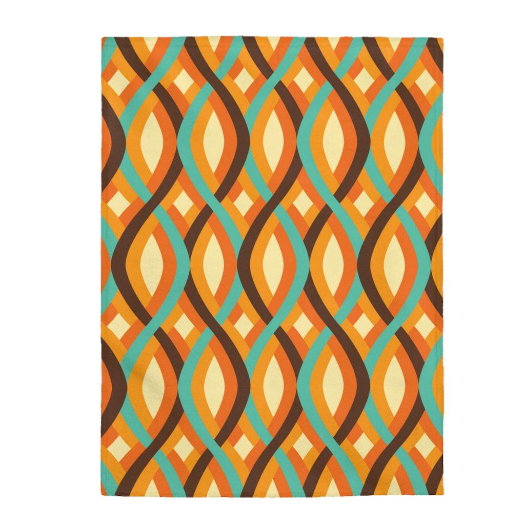 Retro Mid Century Wavy Lines Orange and Brown Lightweight Velveteen Blanket | lovevisionkarma.com