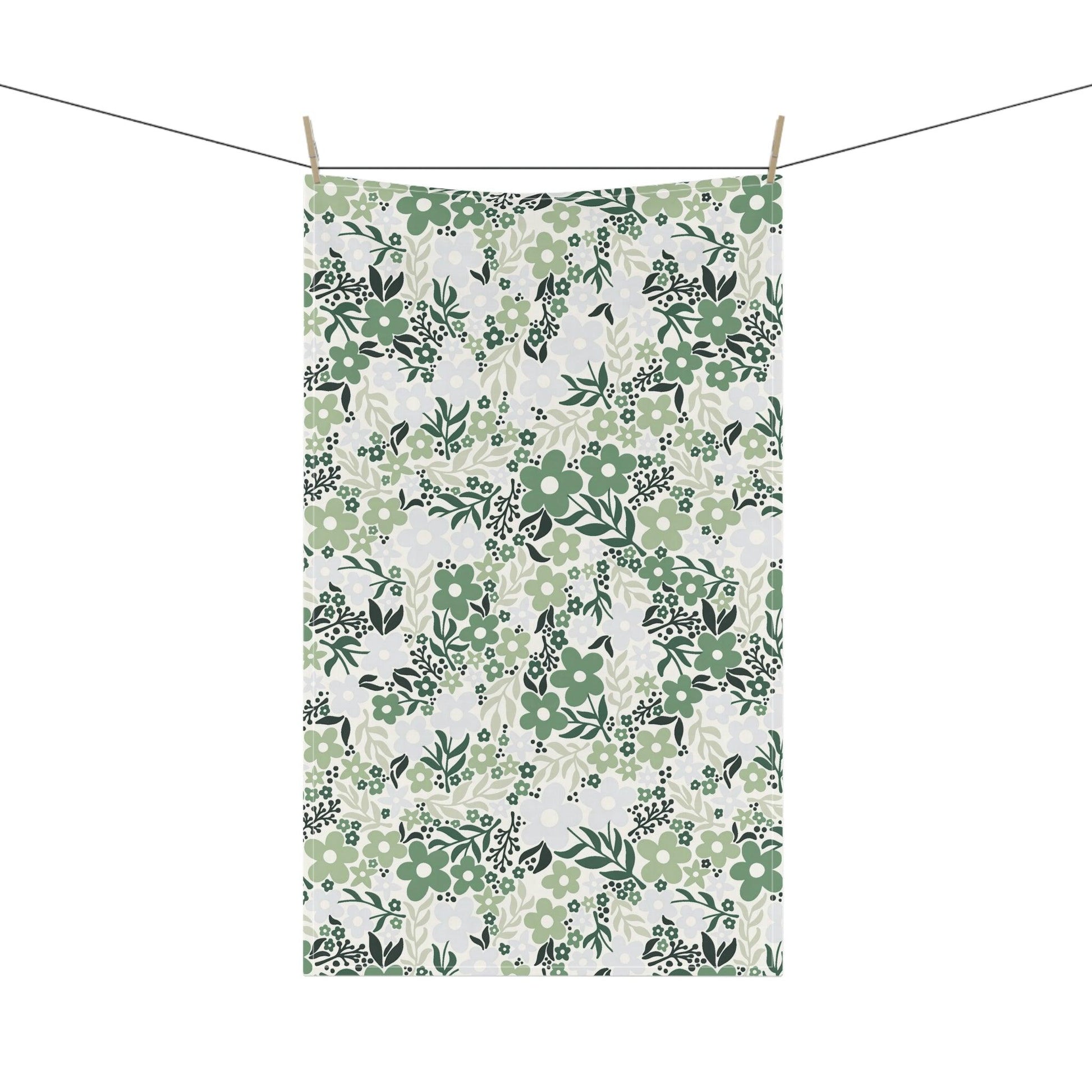 Minimalist Retro Floral Green Mid Century Kitchen Tea Towel | lovevisionkarma.com