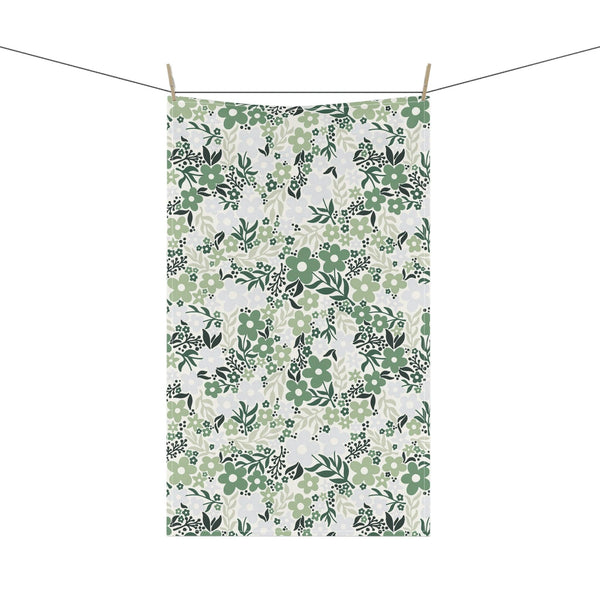 Minimalist Retro Floral Green Mid Century Kitchen Tea Towel | lovevisionkarma.com
