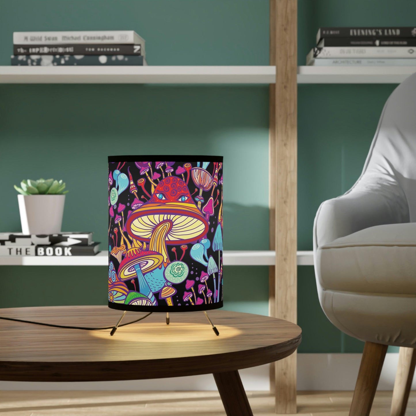 Trippy Space Mushroom Hippie MCM Colorful Tripod Tabletop Lamp | lovevisionkarma.com