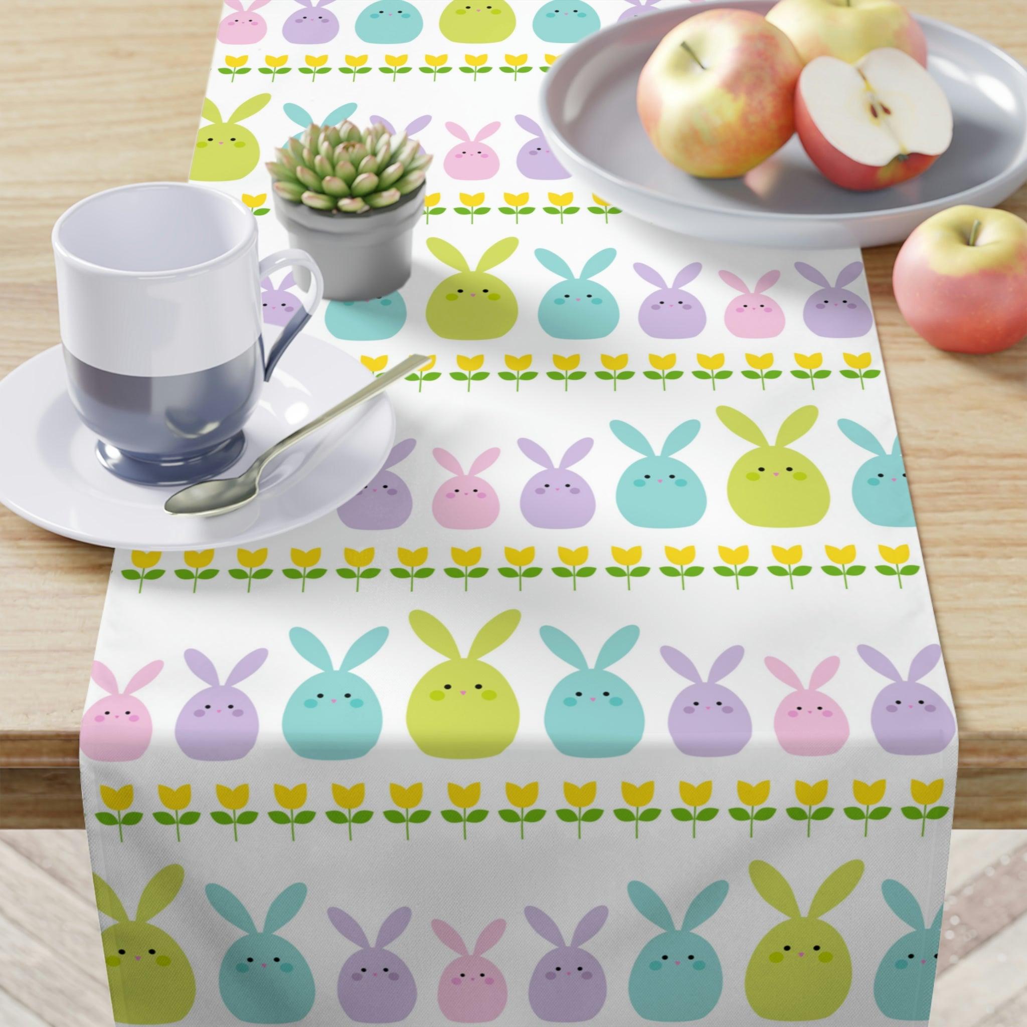 Kawaii Easter Bunnies Cute Multicolor Table Runner | lovevisionkarma.com