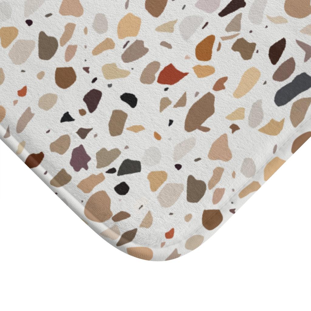 Terrazzo Print Brown Modern Minimalist Bath Mat | lovevisionkarma.com