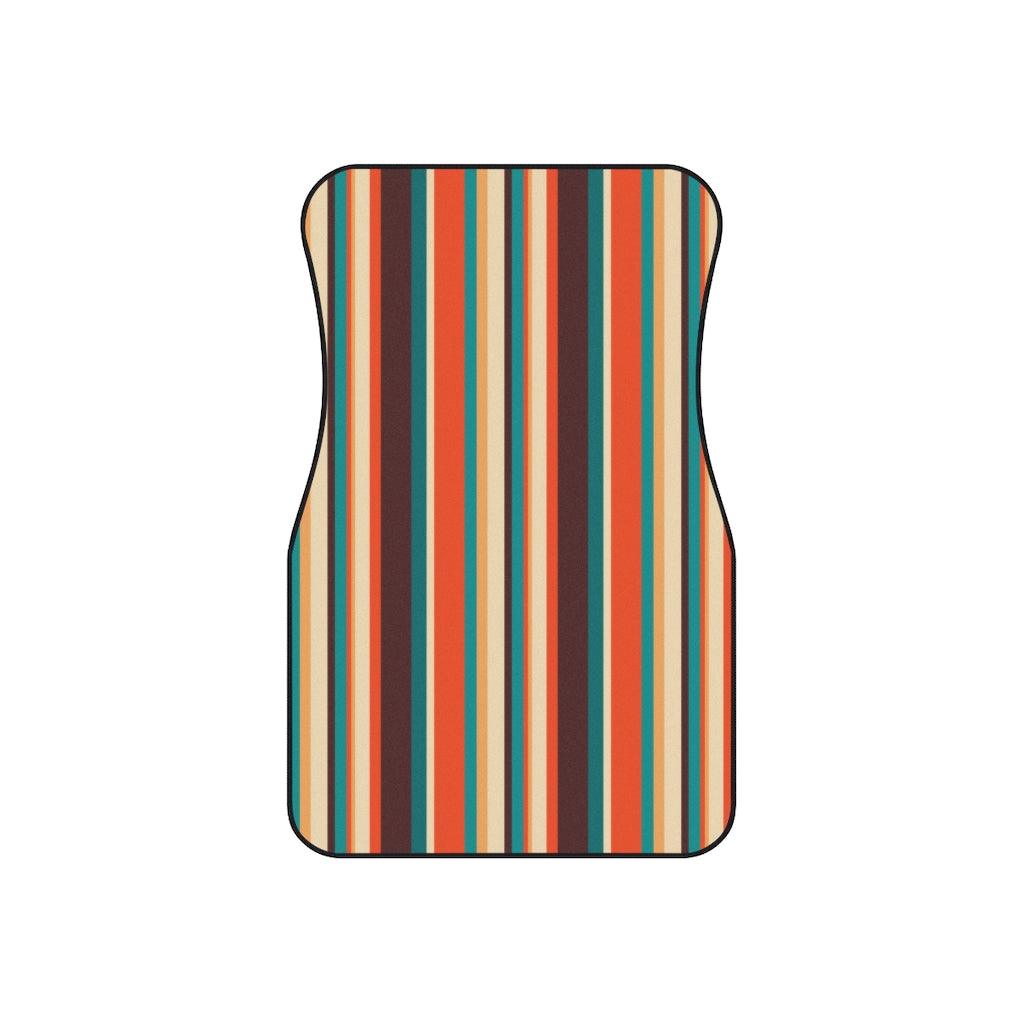 Retro 60s 70s Mid Century Stripes Brown, Orange & Blue Car Mats (Set of 4) | lovevisionkarma.com