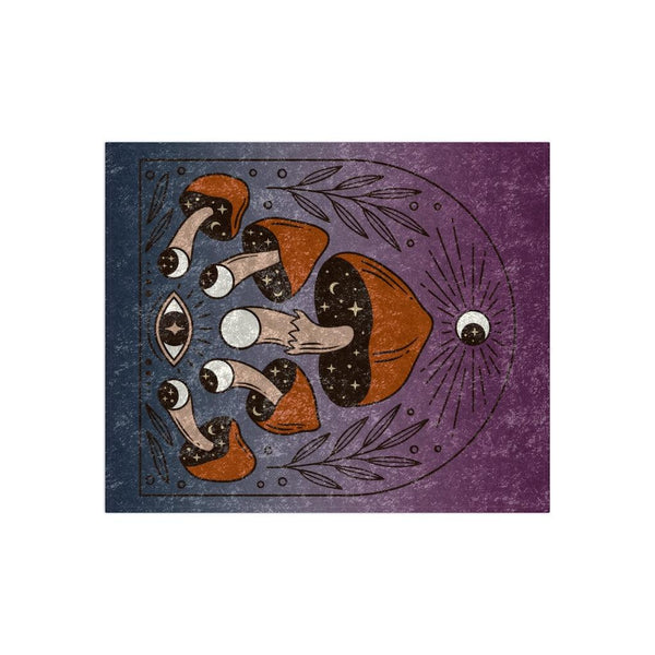 Boho Mushrooms & Moon Phases Celestial Witchcore Purple & Blue Crushed Velvet Blanket | lovevisionkarma.com