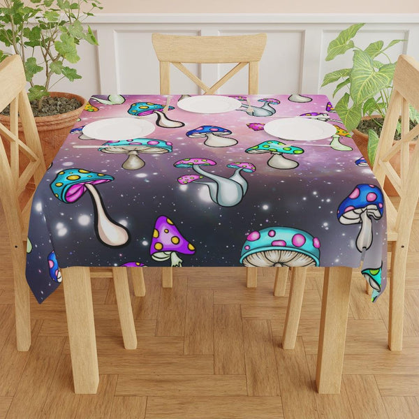 Groovy Cosmic Mushroomcore Colorful Hippie Tablecloth | lovevisionkarma.com