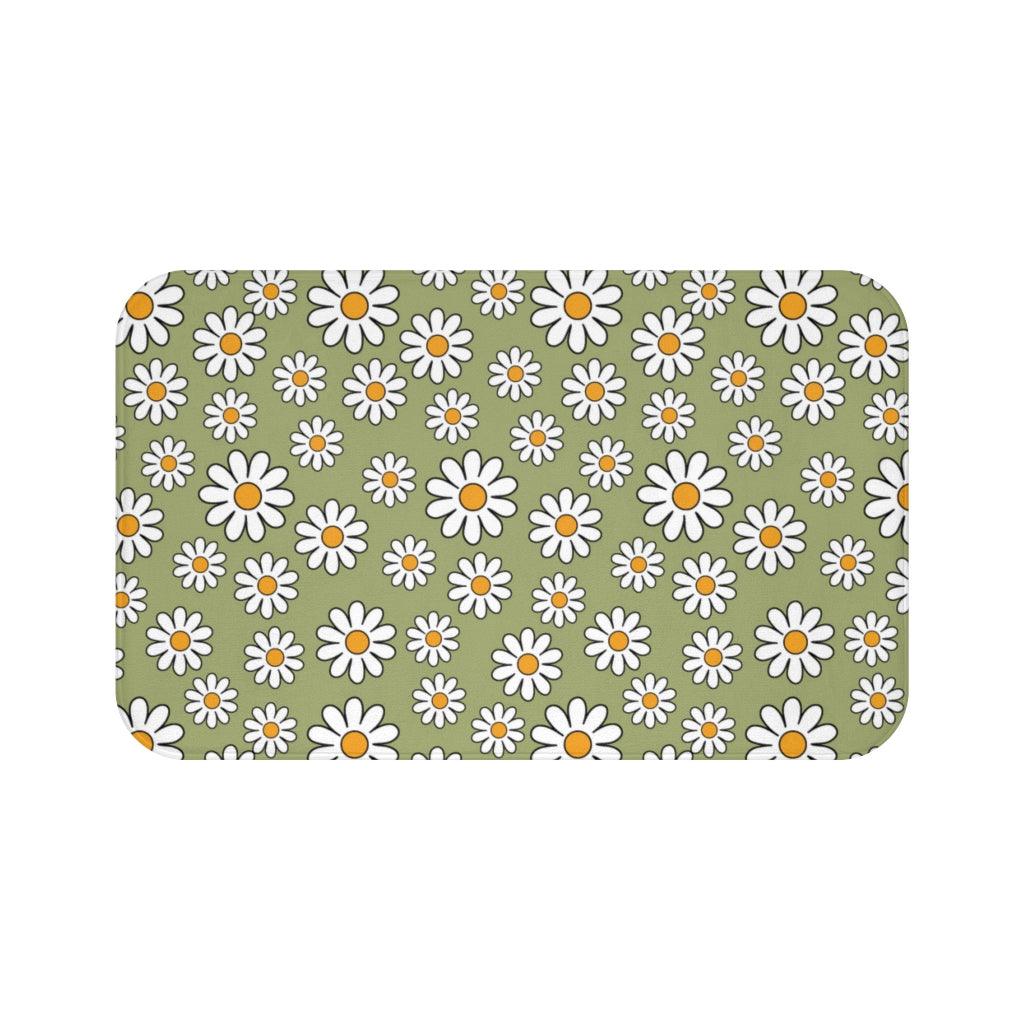 Retro Daisy Sage Green MCM Boho Bath Mat | lovevisionkarma.com